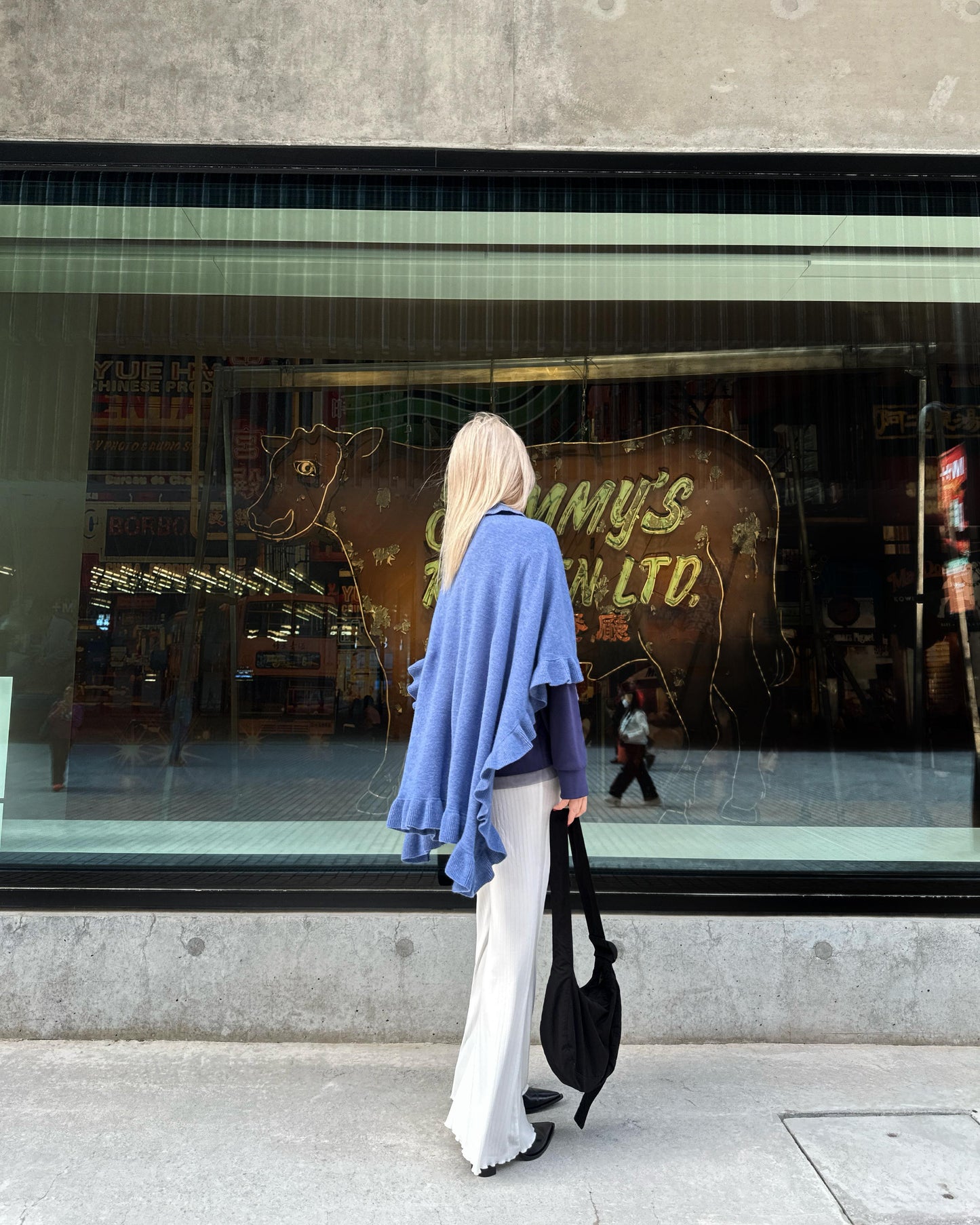 aalis LUCIE FW25 cashmere ruffle hem scarf (Heather Blue)