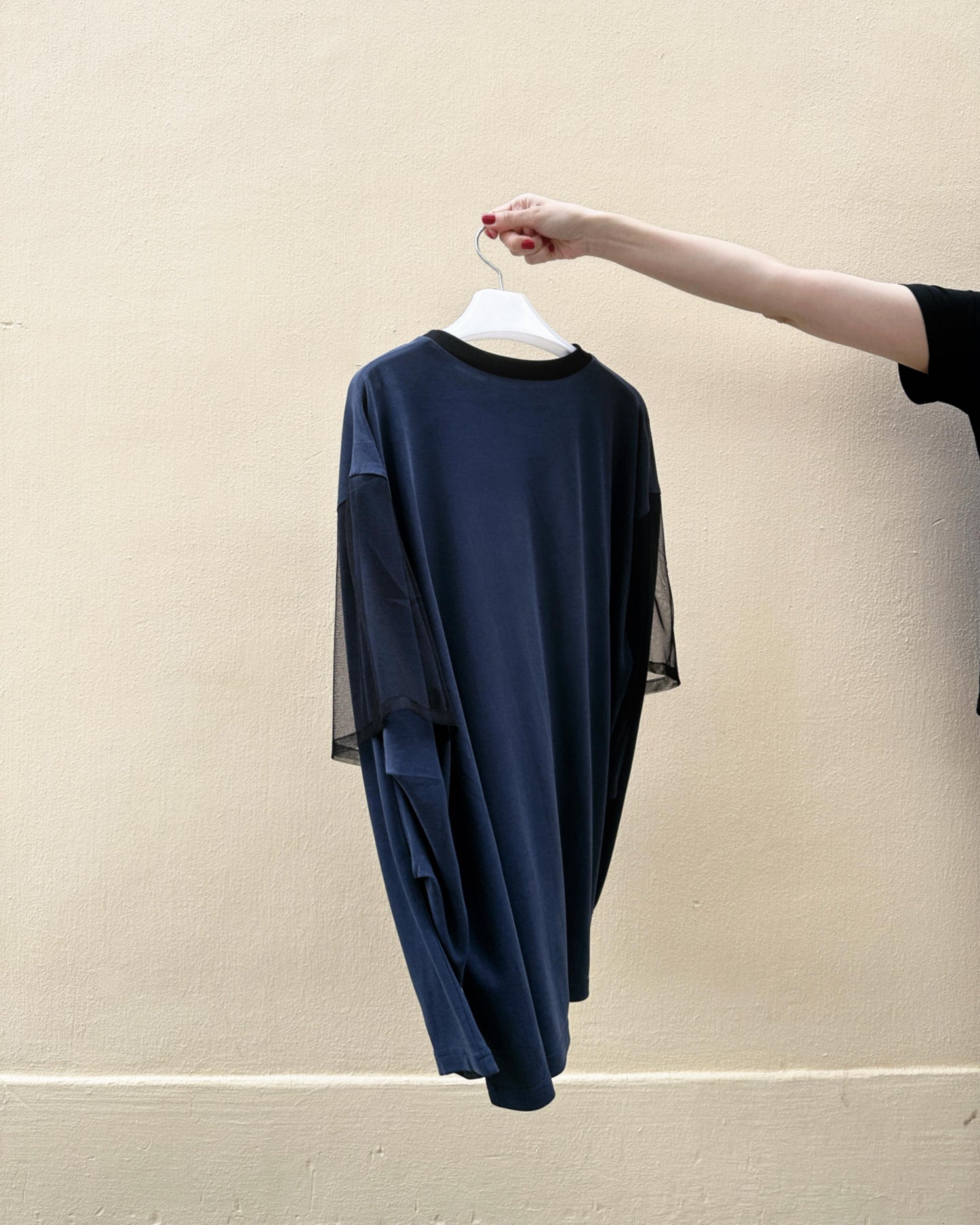 aalis AIMEE mesh short sleeves dropped shoulder top (Dark Blue)