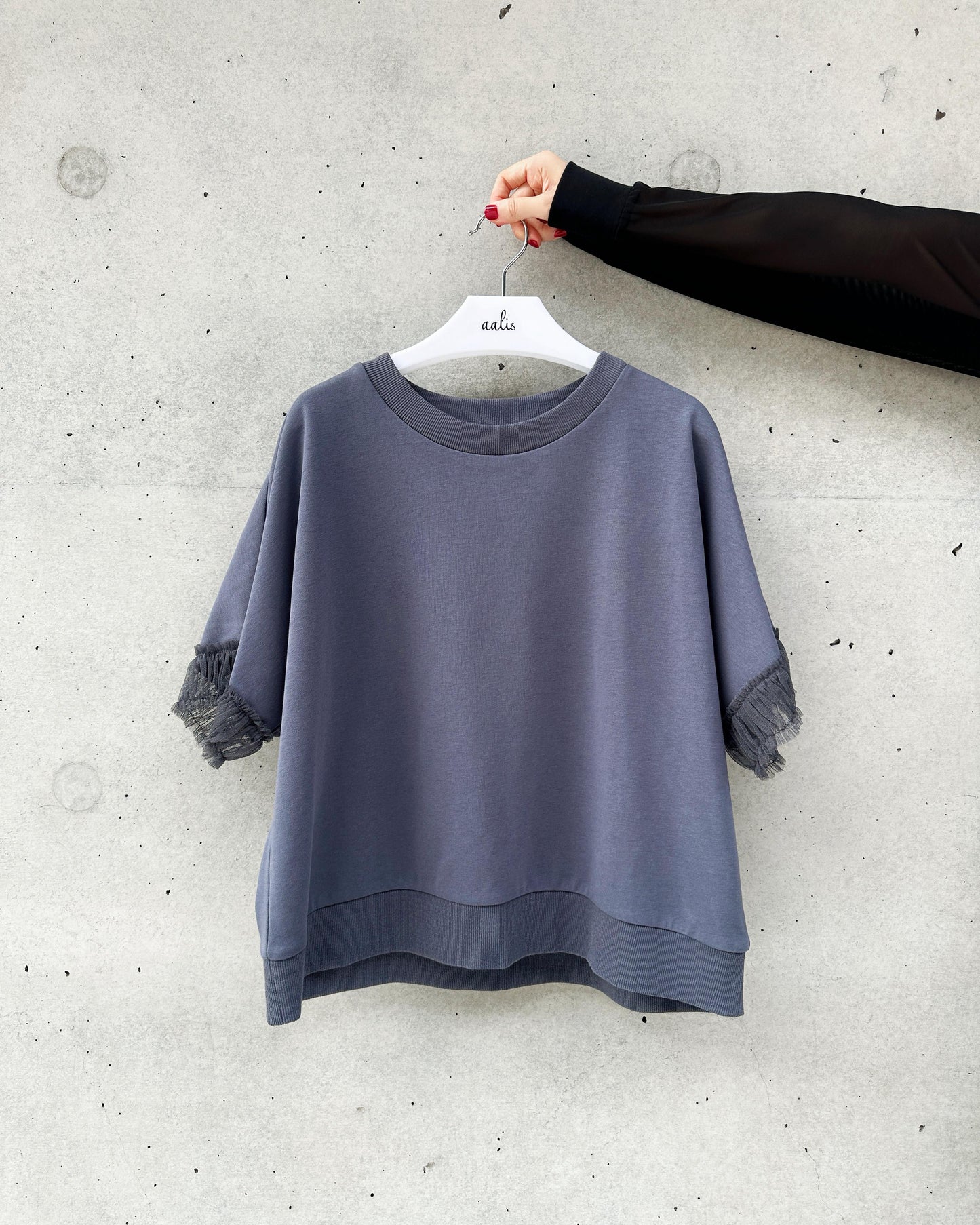 aalis ASENKA sleeves mesh ruching (Grey Blue)