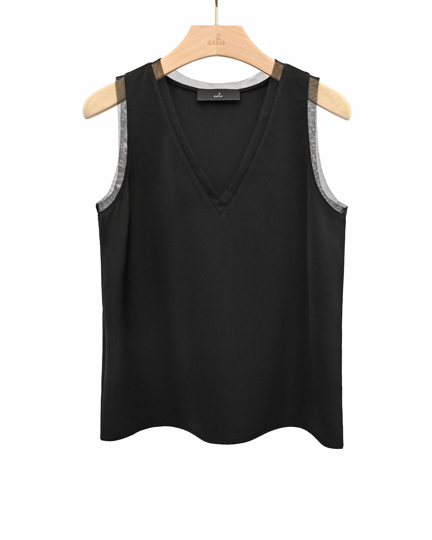Load image into Gallery viewer, aalis IDO V neck mesh trim tank (Black)
