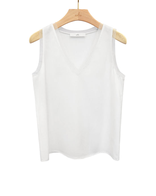 Load image into Gallery viewer, aalis IDO V neck mesh trim tank (White)
