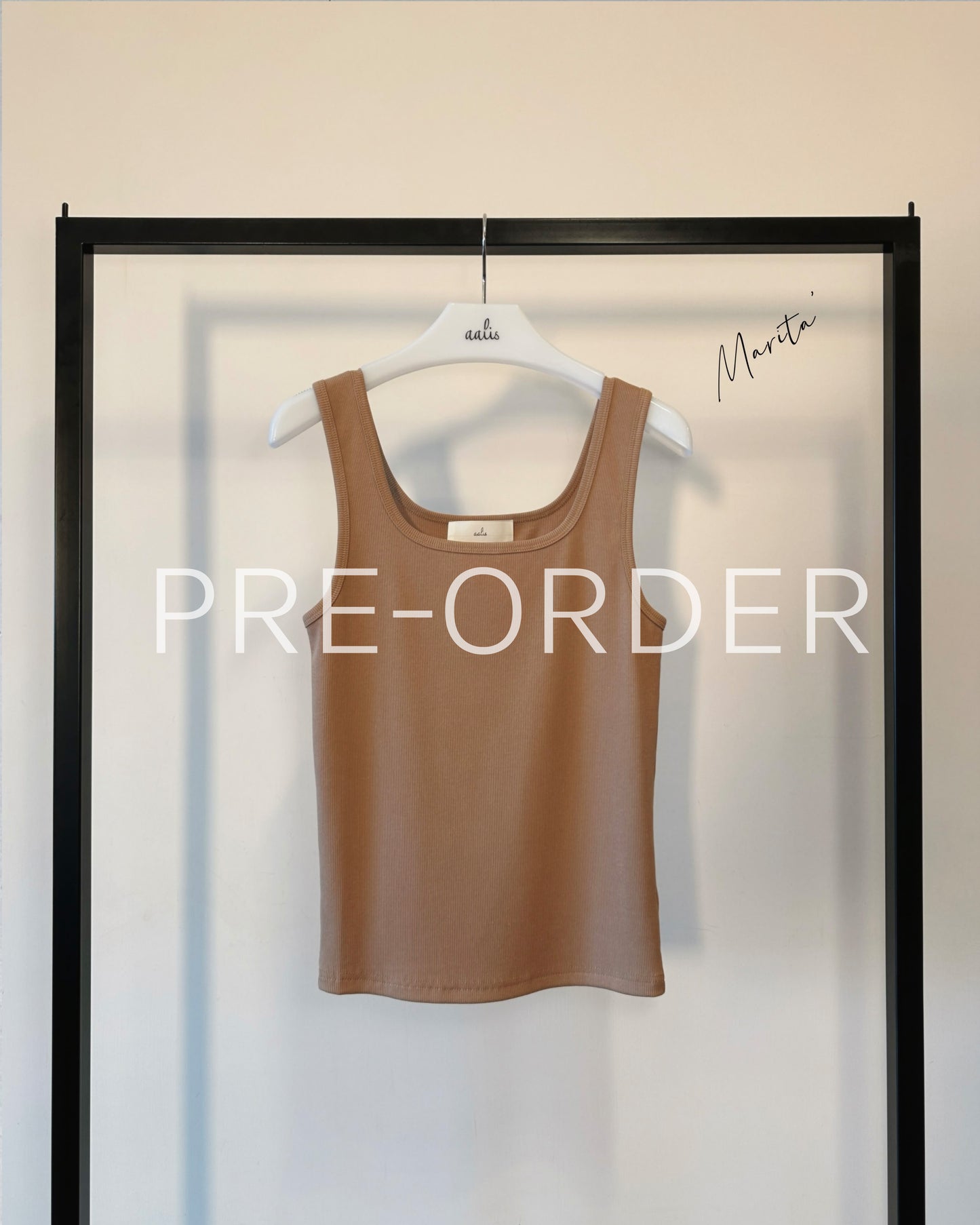 (Pre-order) aalis MARITA SS26 square neck ribbed tank (Camel)