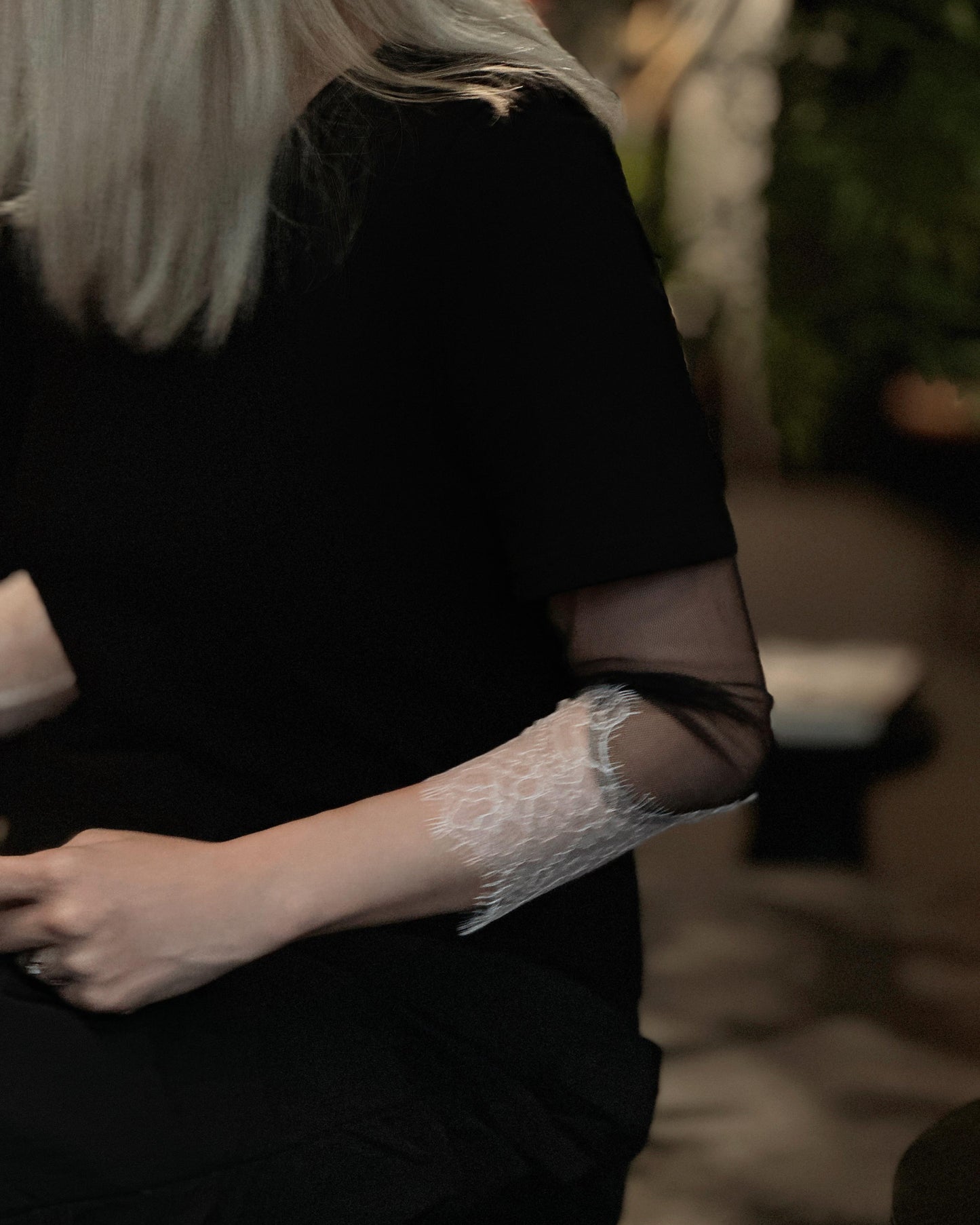 aalis AMARA SS25 mesh lace trim S/S top (Black)