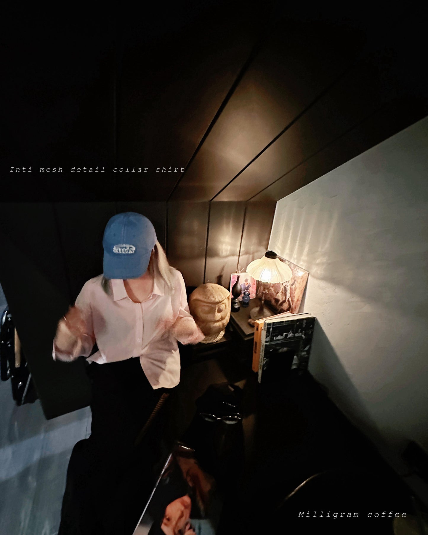 aalis INTI mesh detail low collar shirt (Light pink)