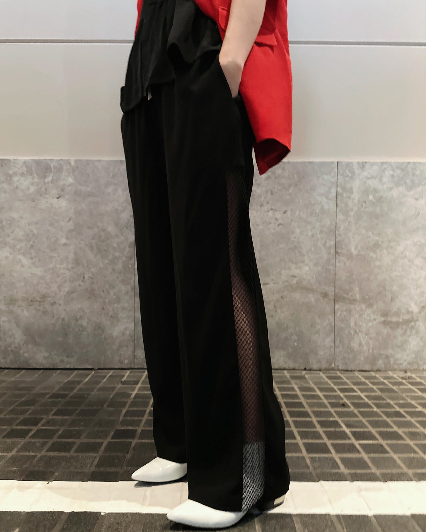 (Pre-order) aalis ADDI SS26 side netting panel straight legs pants (Black)