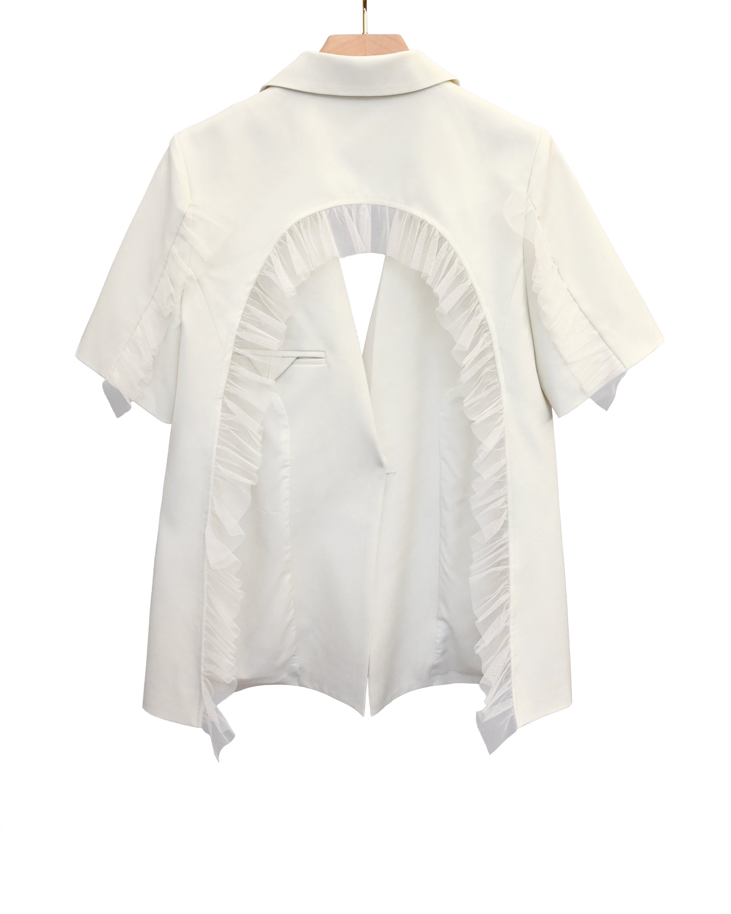 aalis VAL back cutout mesh ruffle jacket (White)