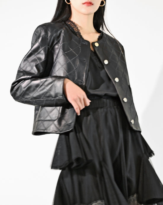 Load image into Gallery viewer, (New Style Pre-order) aalis GISELA stitch detail leather jacket (7 colours - Custom size)
