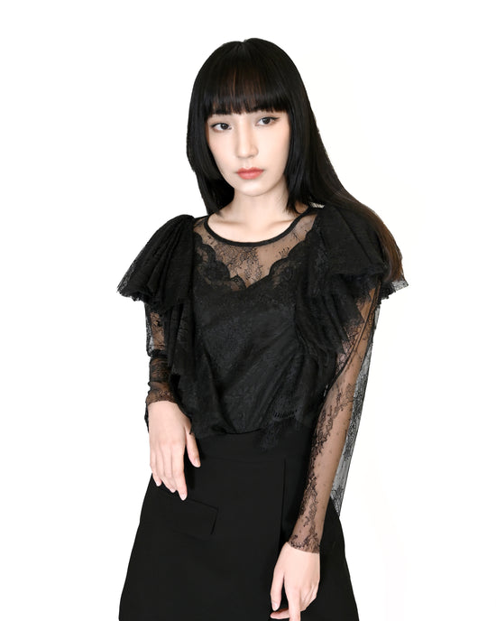 Load image into Gallery viewer, aalis NISSA ruffle panel lace top (Black lace)
