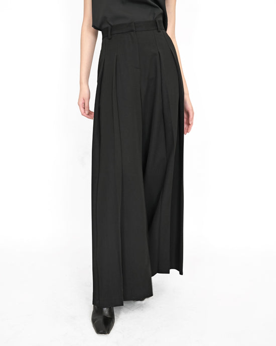 aalis ELSIE mid high waist pants with mesh waist detail (Black)