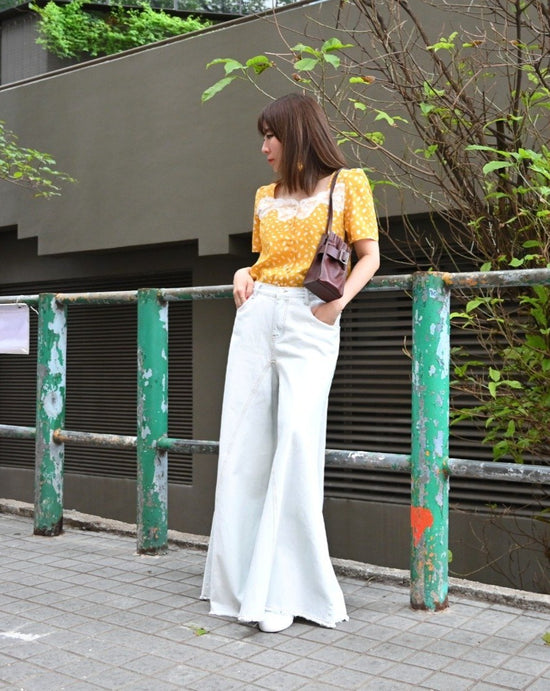 aalis LOCONA lace square neck puff sleeves blouse (Mustard mix)