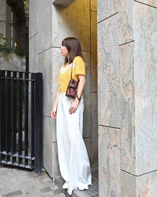 aalis LOCONA lace square neck puff sleeves blouse (Mustard mix)