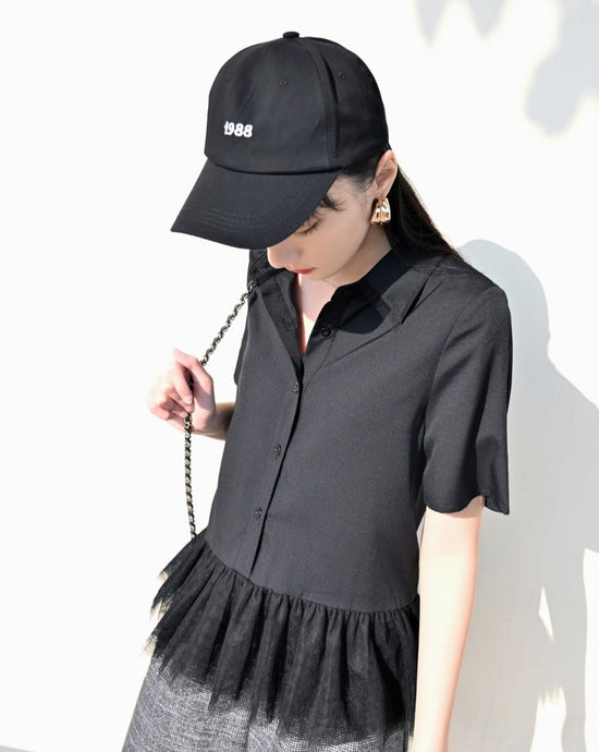 aalis PULLA mesh trim shirt dress (Black)