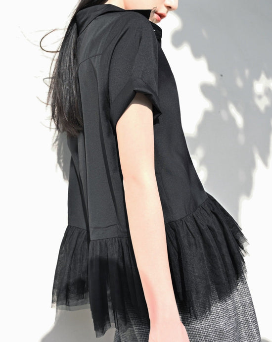 aalis PULLA mesh trim shirt dress (Black)