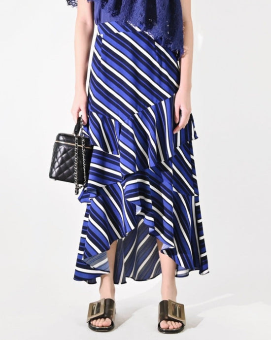aalis CHAYA ruffle tiers skirt (Purple blue stripes)