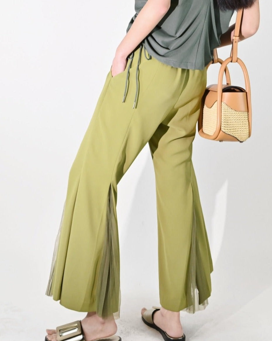 aalis AMEN pleated mesh panels pants (Olive)