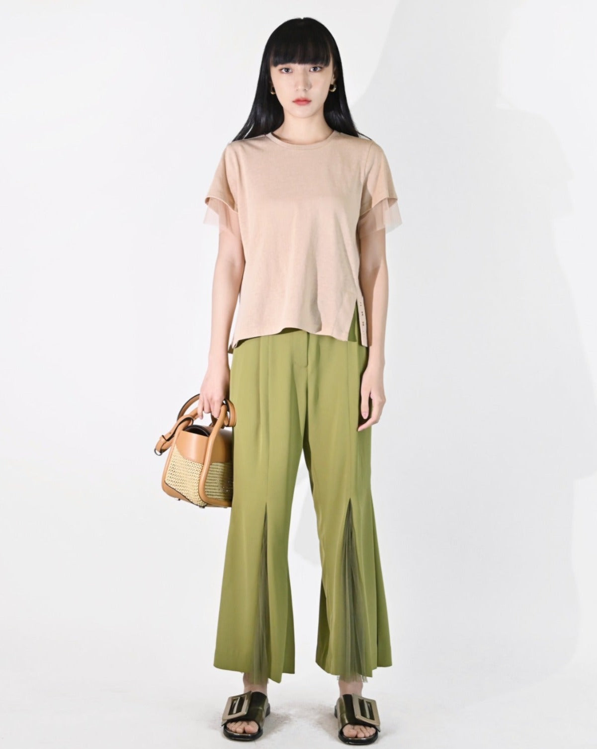 aalis AMEN 褶裥网眼拼接裤（绿色）