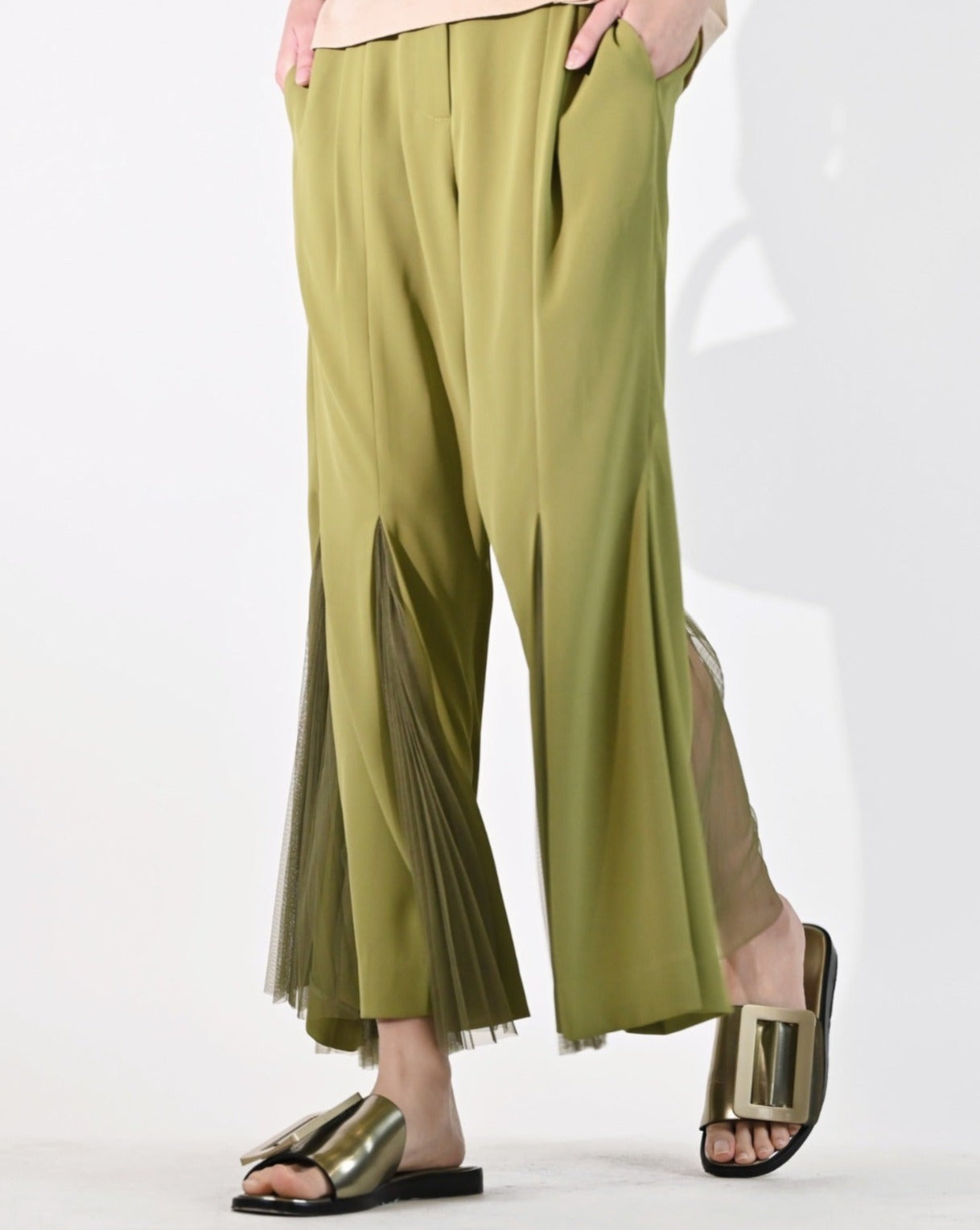 aalis AMEN 褶裥网眼拼接裤（绿色）