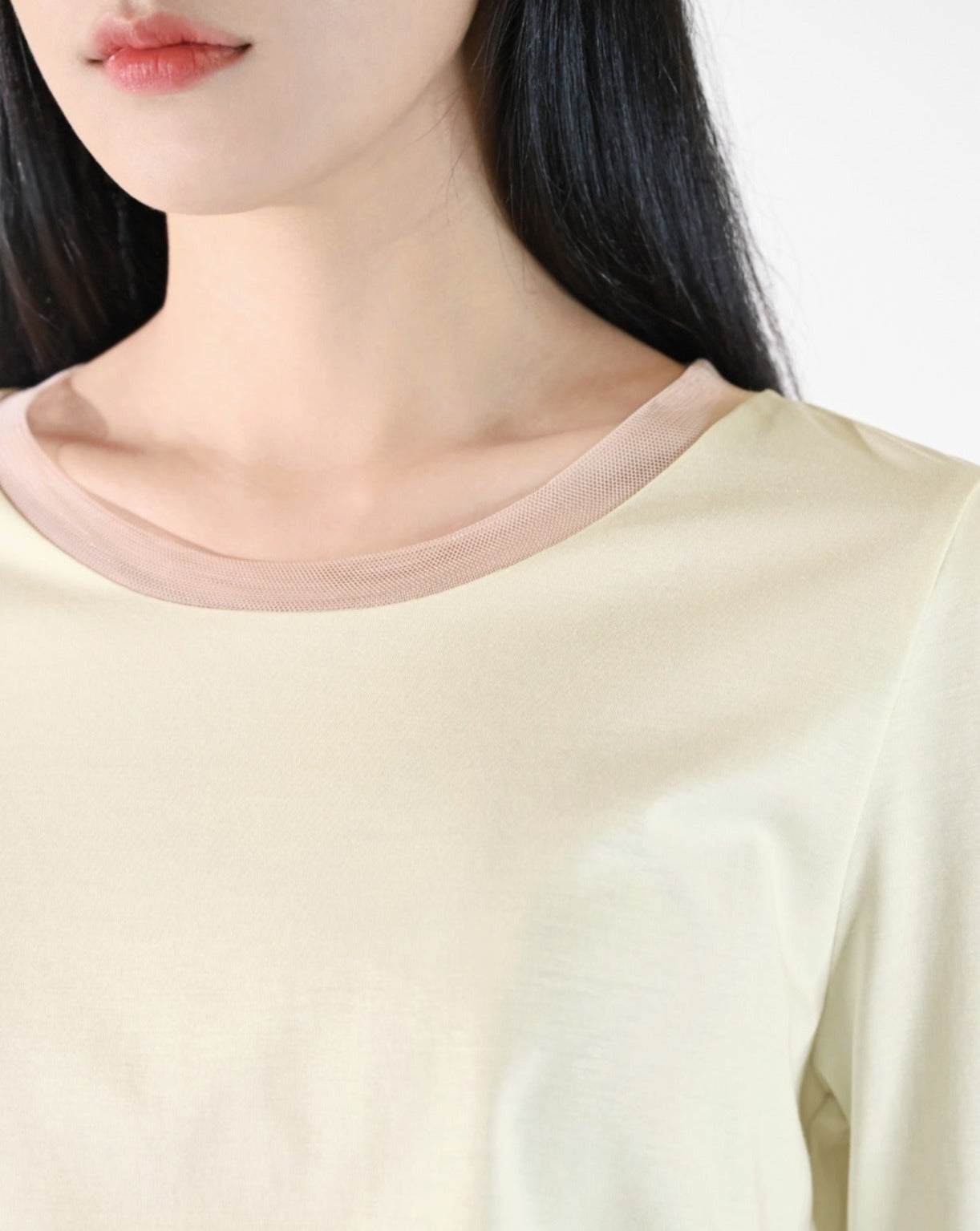 Load image into Gallery viewer, aalis KELLY mesh trim long sleeves tee (Light yellow)
