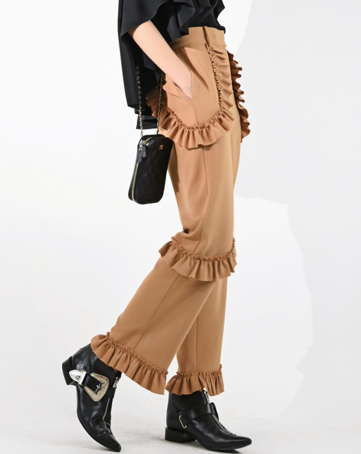 aalis DONIS ruffle detail suiting pants (Camel)