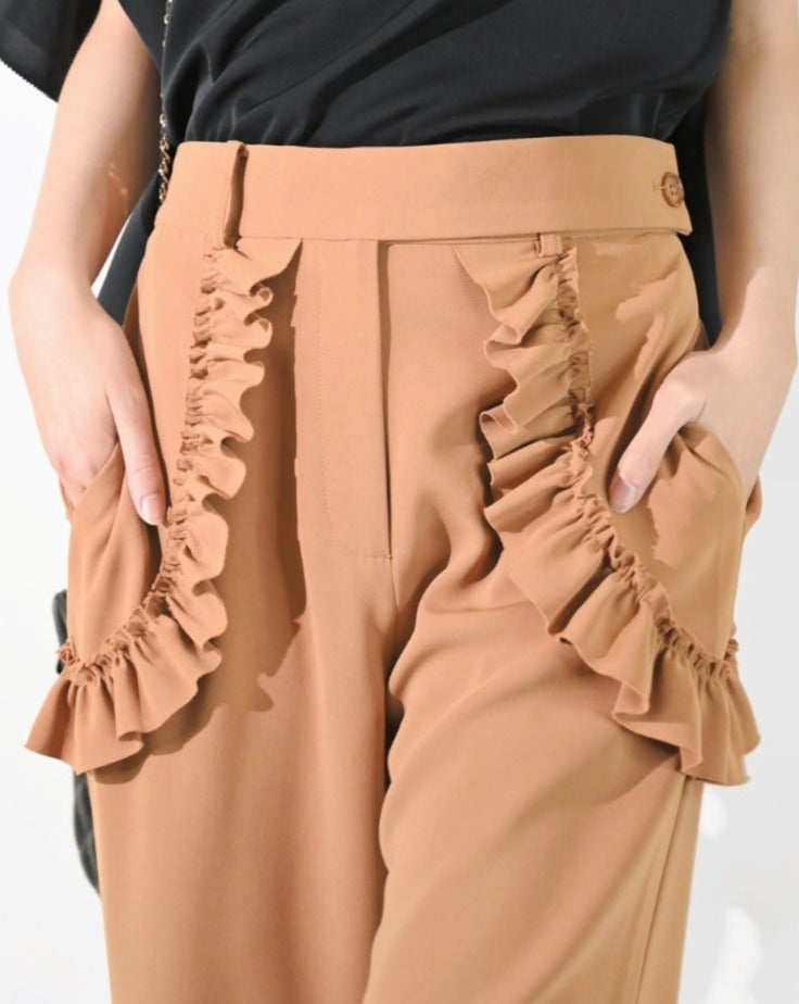 aalis DONIS ruffle detail suiting pants (Camel)