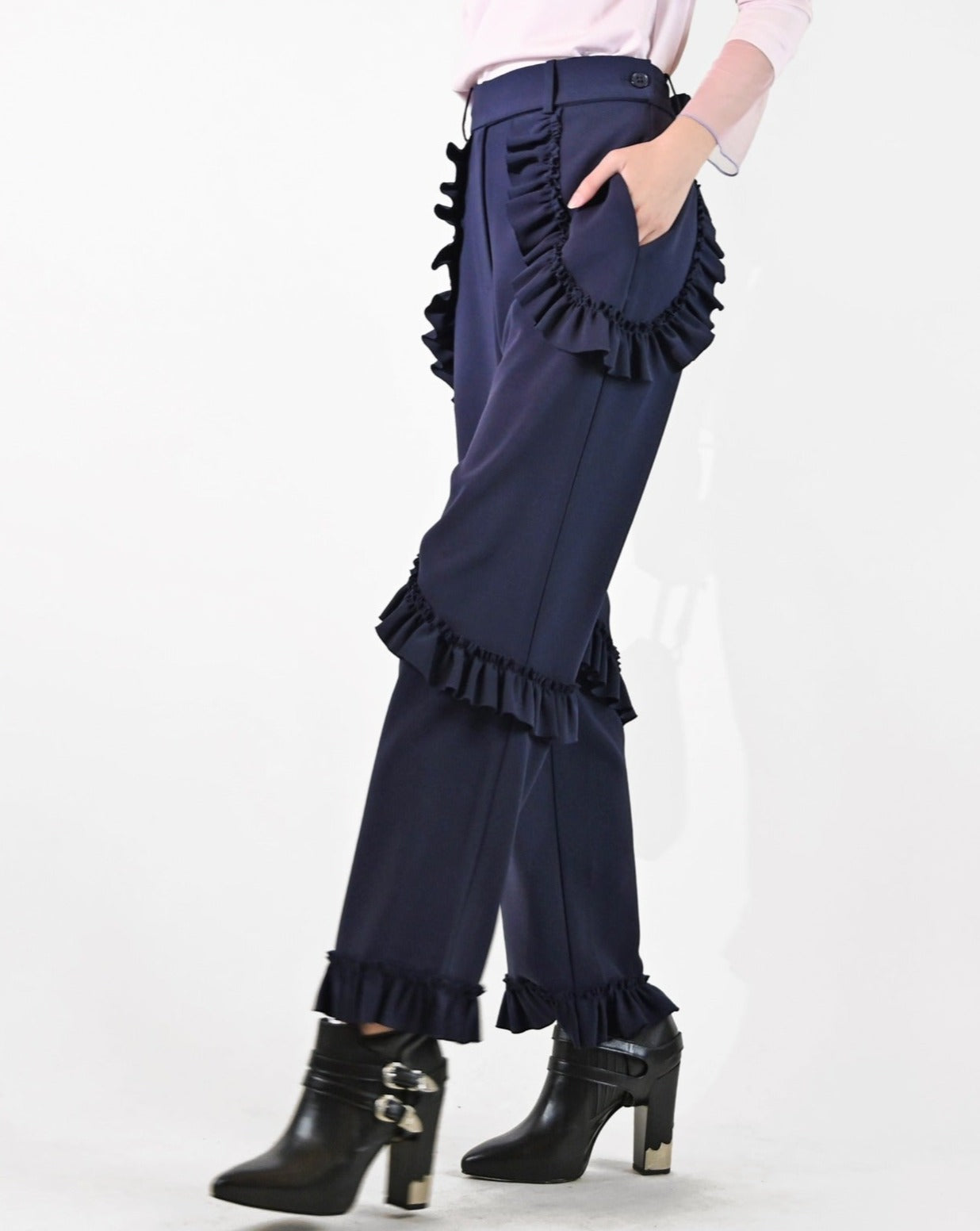 aalis DONIS ruffle detail suiting pants (Navy)