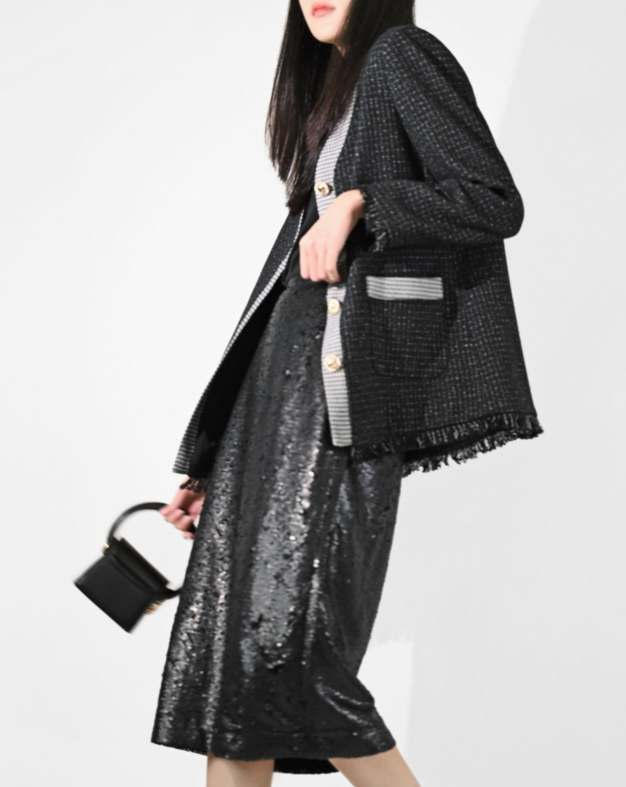aalis GALIE sequin pencil skirt (Black matt)
