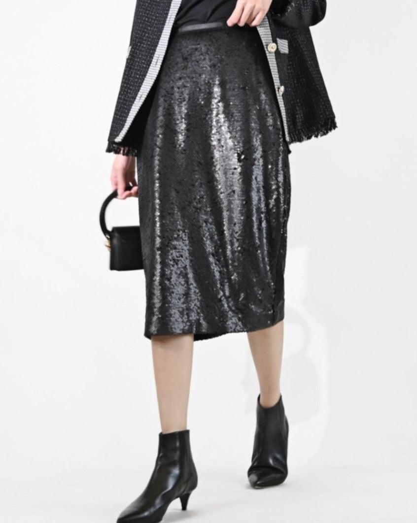 aalis GALIE sequin pencil skirt (Black matt)