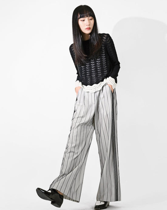 Load image into Gallery viewer, aalis YARELI front mesh panel suiting pants (White stripe)

