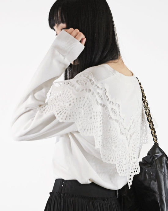 aalis BATINA cotton lace trim detail sweater (Ivory)