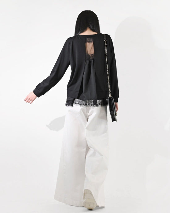 aalis JUNY contrast fabric sweater (Black)