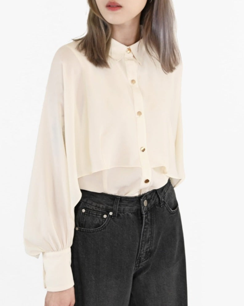 Load image into Gallery viewer, aalis KARINE cape detail chiffon blouse (Ivory)
