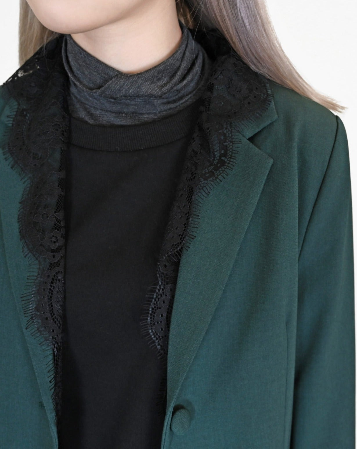 aalis INDA lace trim blazer (Dark green)