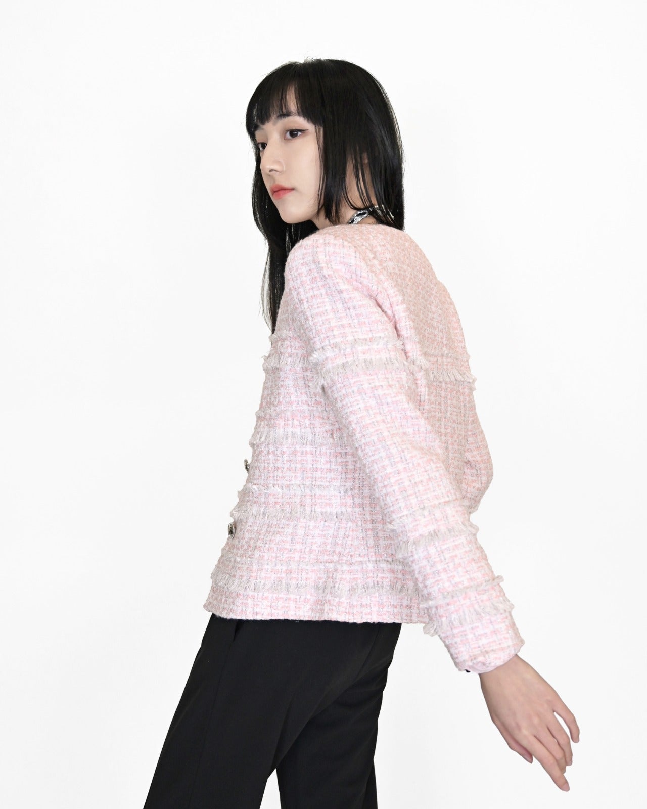 Load image into Gallery viewer, aalis REESA fringe tweed jacket (Pink mix)
