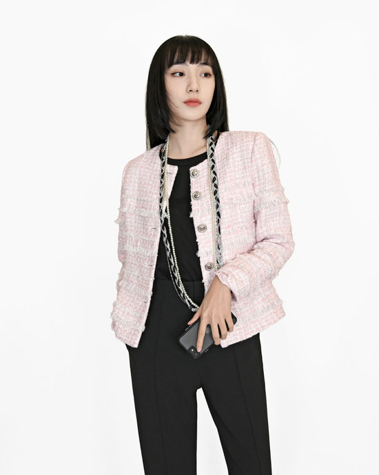 Load image into Gallery viewer, aalis REESA fringe tweed jacket (Pink mix)
