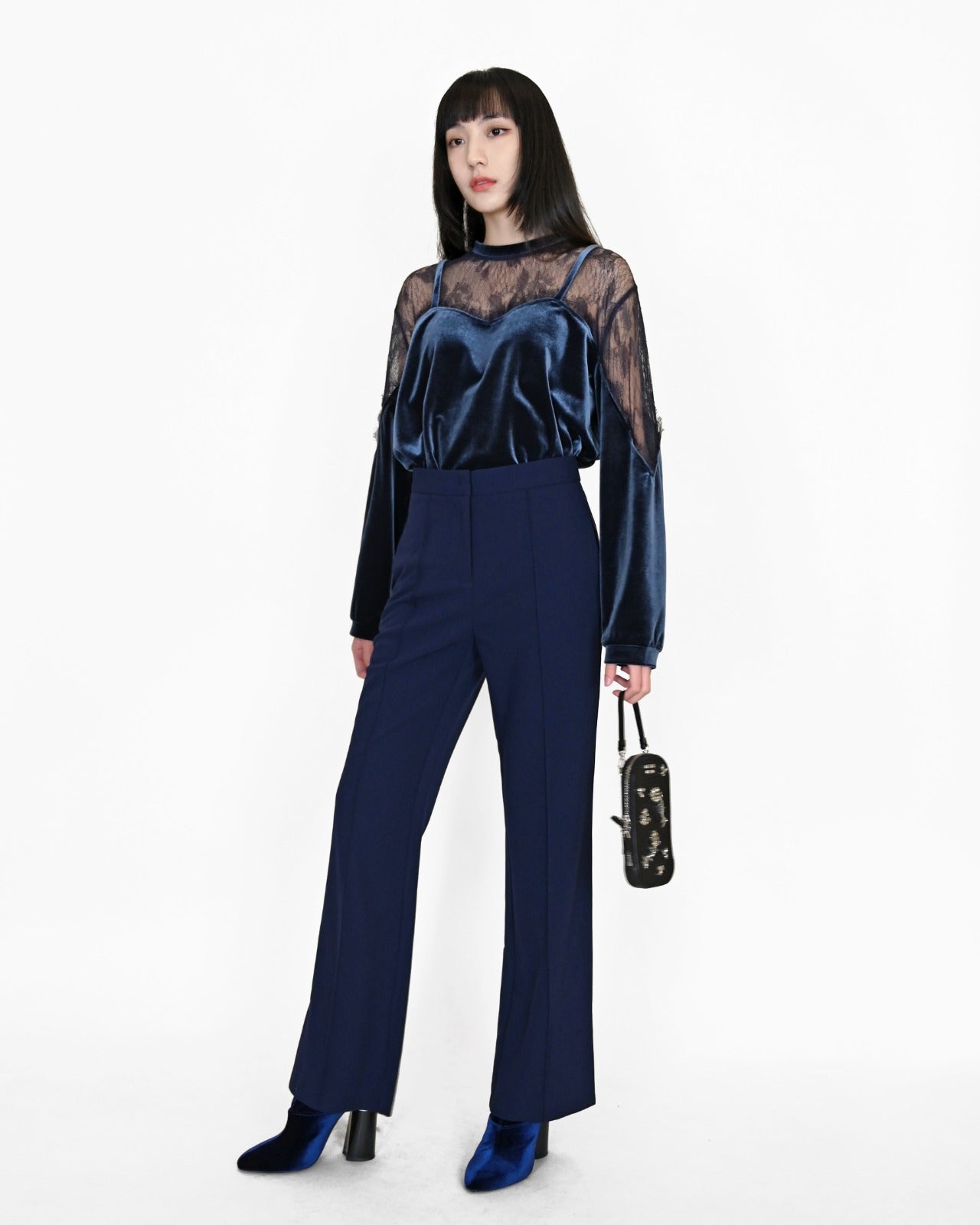 aalis NATHALIA slit detail fitted suiting pants (Blue)