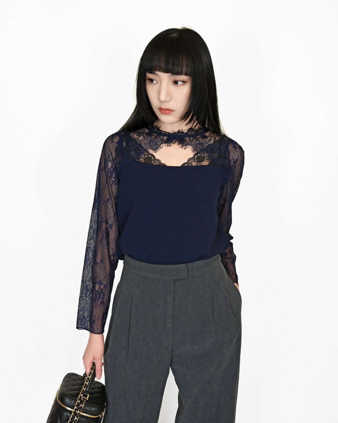 aalis SHAINE keyhole front lace top (Navy)