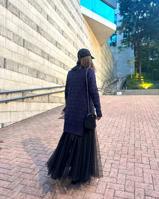 aalis TOLLA denim waistline mesh skirt (Black)