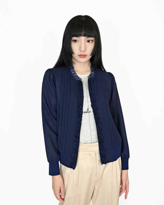 Load image into Gallery viewer, aalis ZOELIE zip up chiffon jacket (Navy)
