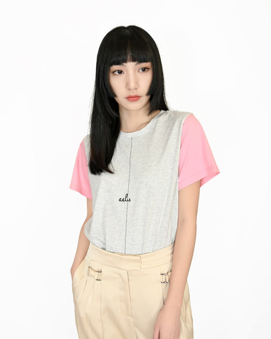 Load image into Gallery viewer, aalis AALIS dotted line logo tee (Grey pink)
