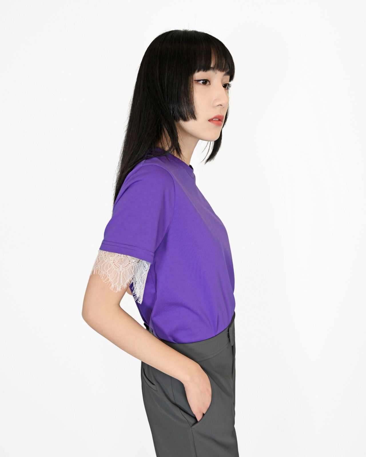aalis PALMER 蕾丝层基本款 T 恤（紫色）
