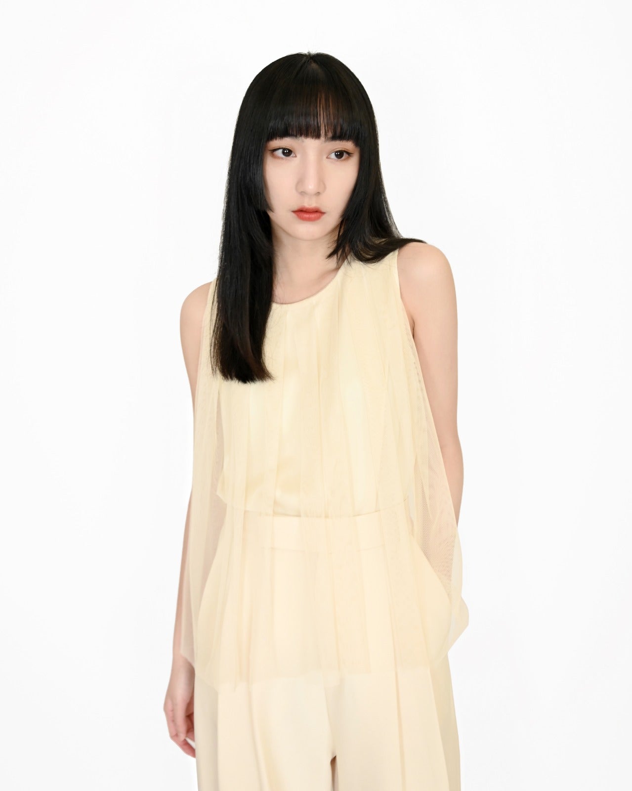 Load image into Gallery viewer, aalis BISSA pleated tank (Cream)
