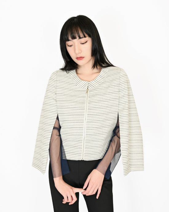 Load image into Gallery viewer, aalis TIMA cape sleeves jacket (Ivory stripes)

