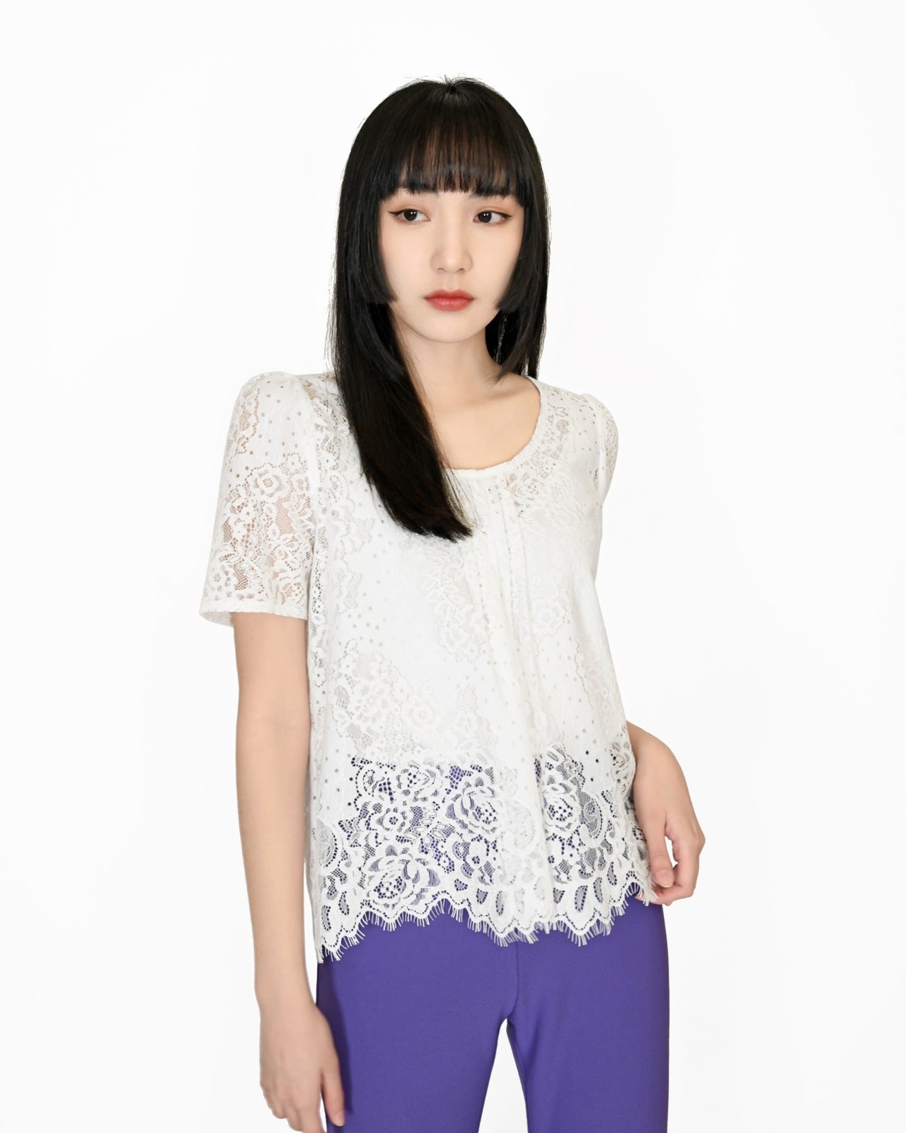 aalis FION pleated lace top (White)