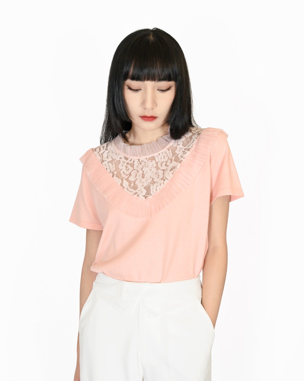 aalis LILIOSA v lace and mesh panel pullover (Pink)