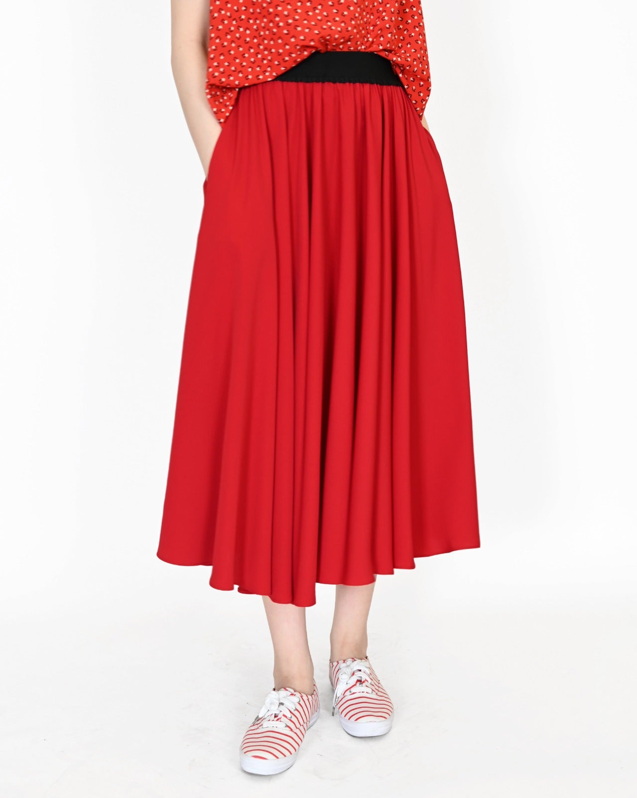 aalis EKET elastic waistline skirt (Red)