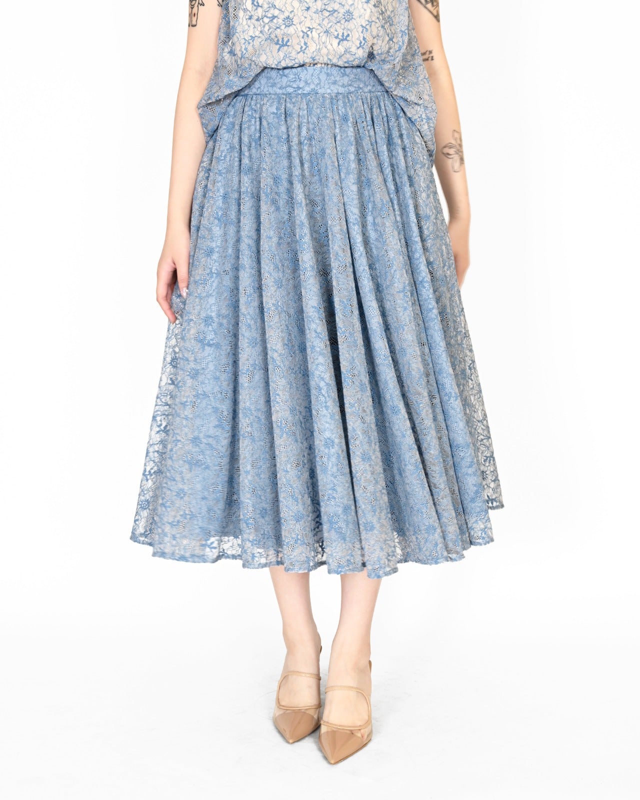 Load image into Gallery viewer, aalis EKET elastic waistline skirt (Blue lace)
