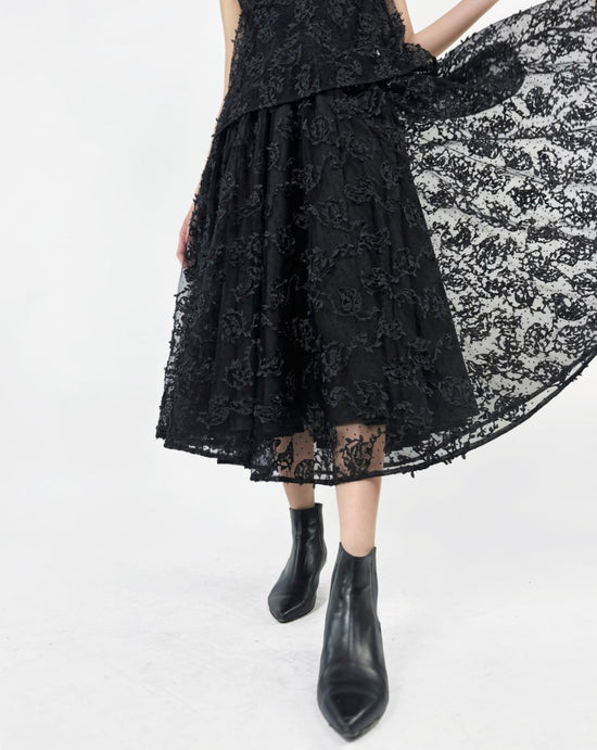 aalis EKET elastic waistline skirt (Black lace)