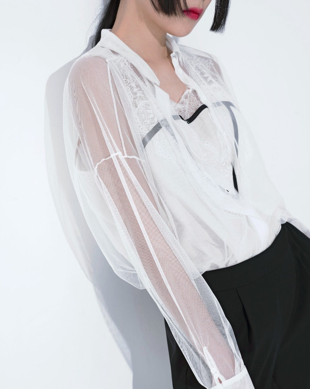 aalis BONNY mesh oversized shirt (White)