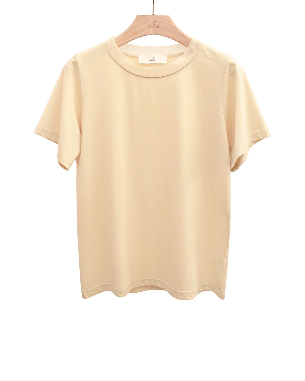Load image into Gallery viewer, aalis ALTHEA mesh neckline basic tee (Beige)

