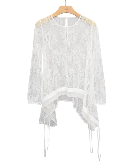 aalis AILEEN bottom ruching ruffle top (White lace)